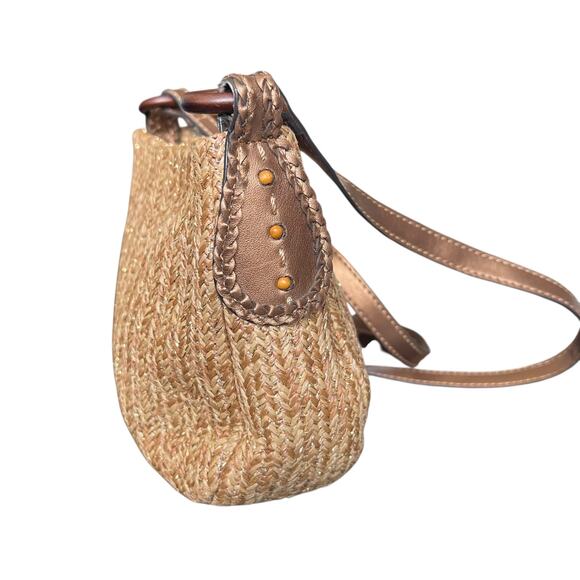 Fossil Brown Woven Metallic Bronze Leather Crossbody Bag Y2K Vintage - Picture 4 of 8